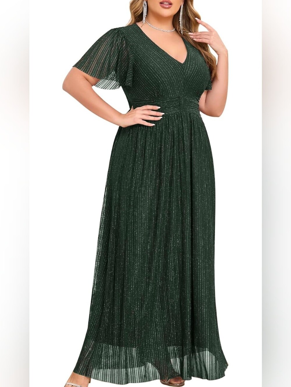 Elegant Green V-Neck Maxi Dress